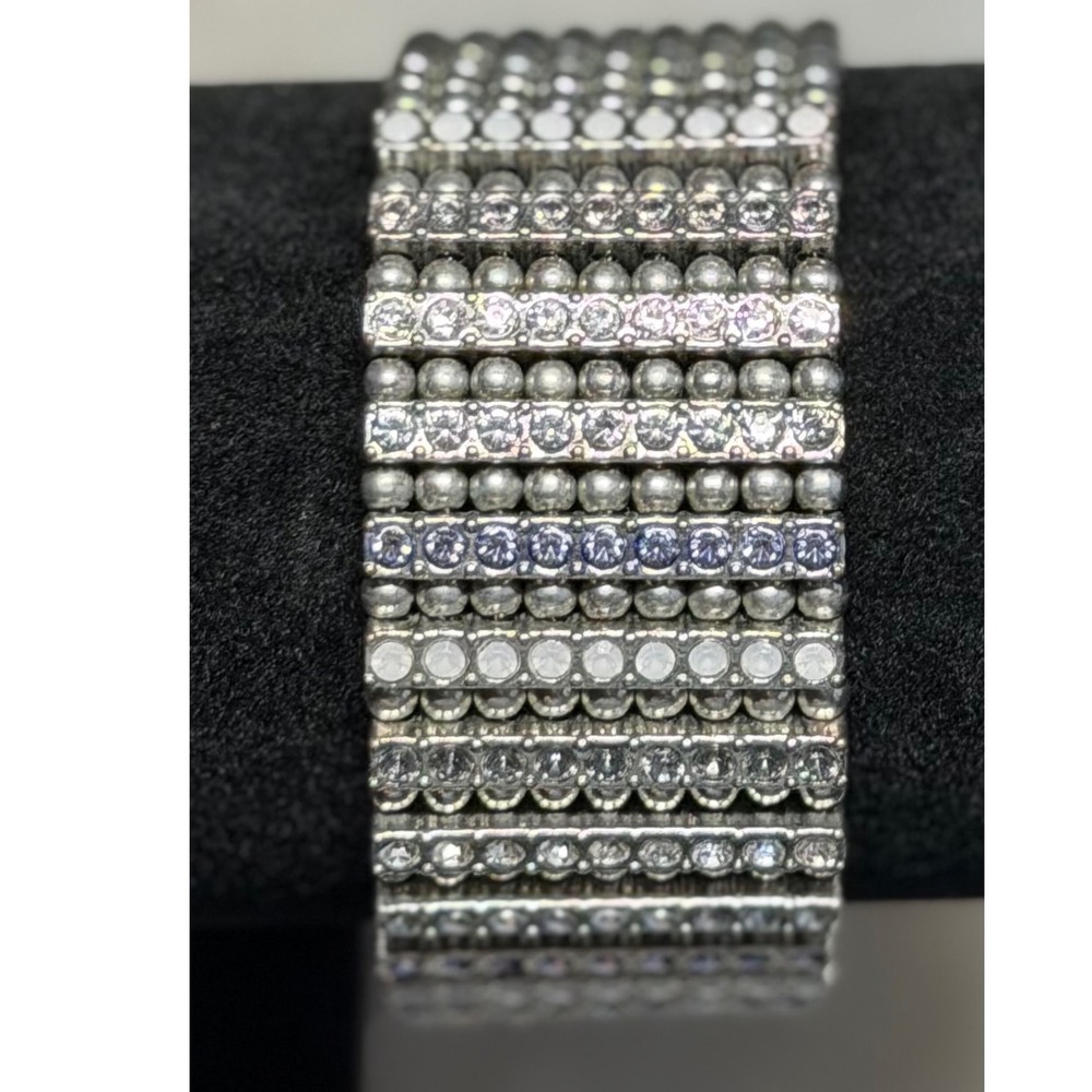 Banana Republic Cuff Bracelet Gunmetal Crystal Multi Strand Toggle One Size